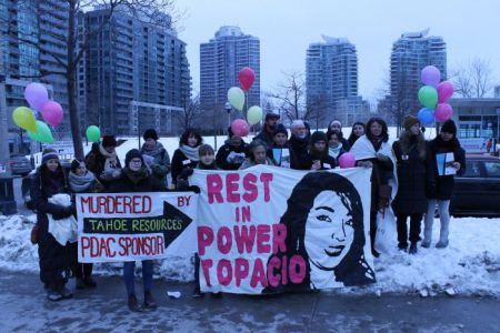 El 13 de Abril, 2014, Merilyn Topacio Reynoso, una joven de 16 años, líder del movimiento juvenil en Mataquescuintla, Guatemala contra las compañías Canadienses Tahoe Resources y Goldcorp y su proyecto de explotación de plata, fue asesinada, al lado de su padre, también un líder de su comunidad, quien quedo gravemente herido.