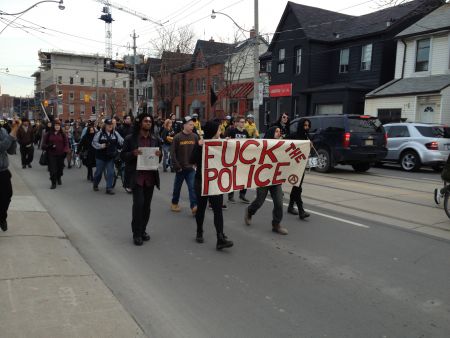 Protesters marching