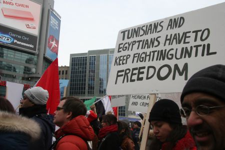 Many demonstrators made thier own signs. (photo credit: Banafsheh Beizaei)