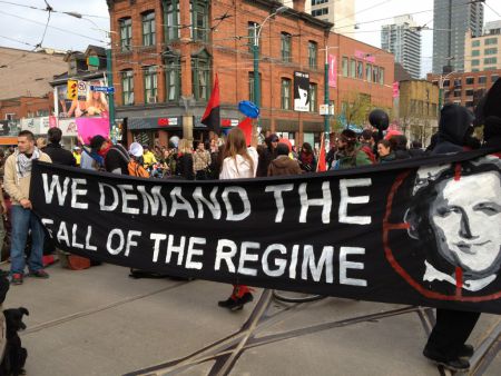 Occupation of Queen and Spadina.  Photo by @EricMarkDo.