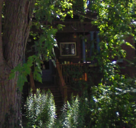 Behind those trees is the house that was raided