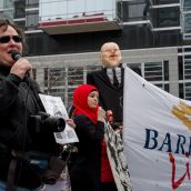 Shandra has been dancing all winter for the protection of treaty rights. At Barrick's AGM, she speaks about the need for solidarity with Barrick impacted communites, drawing connections between Attawapiskat, Hudbay, and Barrick Gold. photo: allan.lissner.net