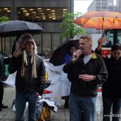 OCAP's John Clarke addresses the crowd outside Hudbay's AGM