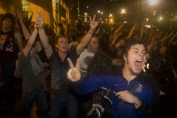 Protesters trapped in front of Novatel by police. Photo: Activestills