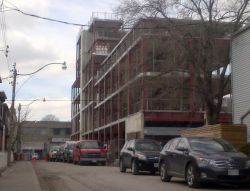 Motif-Life condo and future townhome site from Givins and Rebecca with Ossington in background