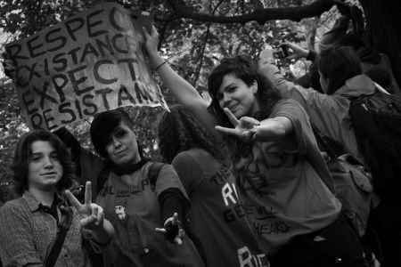 Three young women express feelings of empowerment from attend their first protest.