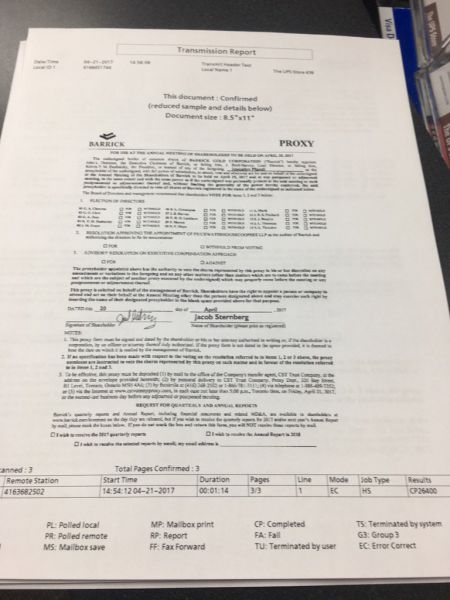 Everlyn and Joycelyn both had legal proxies. Here is proof that they were sent in before the deadline, a fax receipt. The instructions for submitting proxies is clearly written on this form.