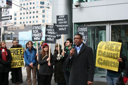 Toronto School Board Superintendant Curtis Ennis voices his support for Daniel Garcia. Toronto, December 31, 2010. Photo: Sandra Cuffe