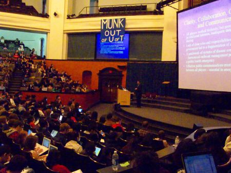 First year students in Political Science 101 class of 1,400 got a more practical demonstration in politics.