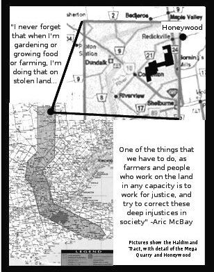 Back of Handbill: Map showing that the proposed Mega Quarry falls inside the Haldimand Tract, land granted to Six Nations in 1784 and never surrendered.