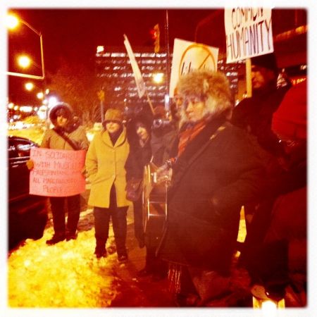 These activists gathered at a peaceful vigil at Lawrence and Marlee. There were two separate groups of counter-demonstraters.