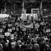 The front of the square by Queen street was packed with many people in Nathan Phillips square itself.