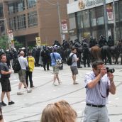 1st cohort of cops from College St. police headquarters after bank access improved.