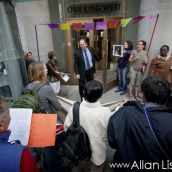 Shareholders confronted by protestors