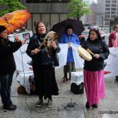 Shandra from Idle No More Toronto signs a song for Angelica Choc at Hudbay Protest