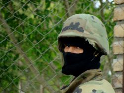 Nov. 28, 2009 - The eyes of a soldier stationed outside the Red Comal school.